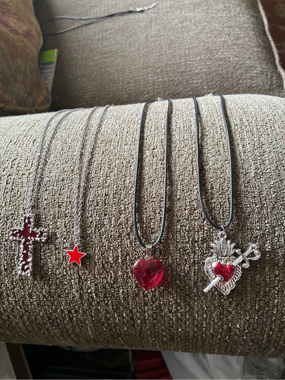 Set of 4 gothic necklaces cross star acrylic heart silver heart